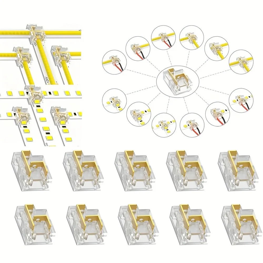 Solderless Quick Connect 8mm 2Pin LED Strip Connectors, L/T-Type 12 Wiring Ways Adapter Compatible with COB SMD LED Strip Lights