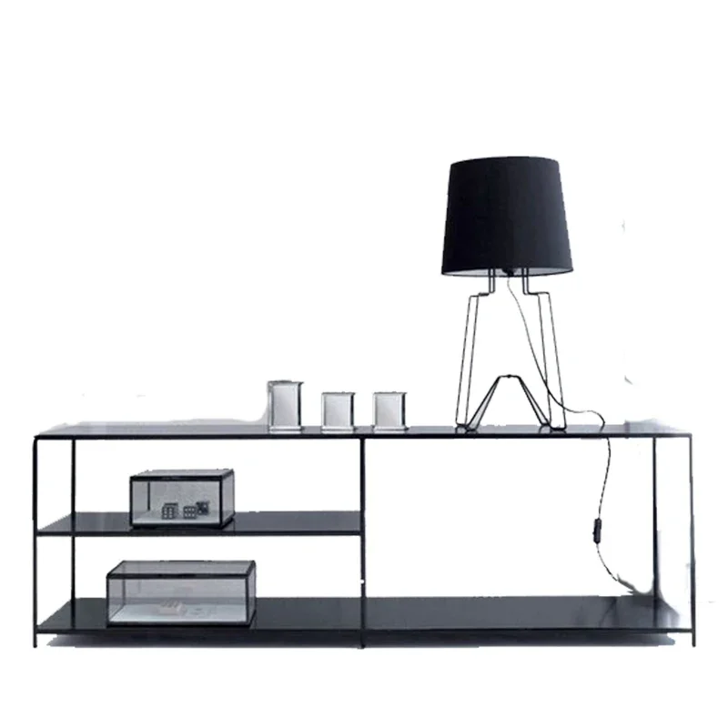 Customized Nordic minimalist multi-purpose storage rack, iron art black and white strip living room, partition storage rack,