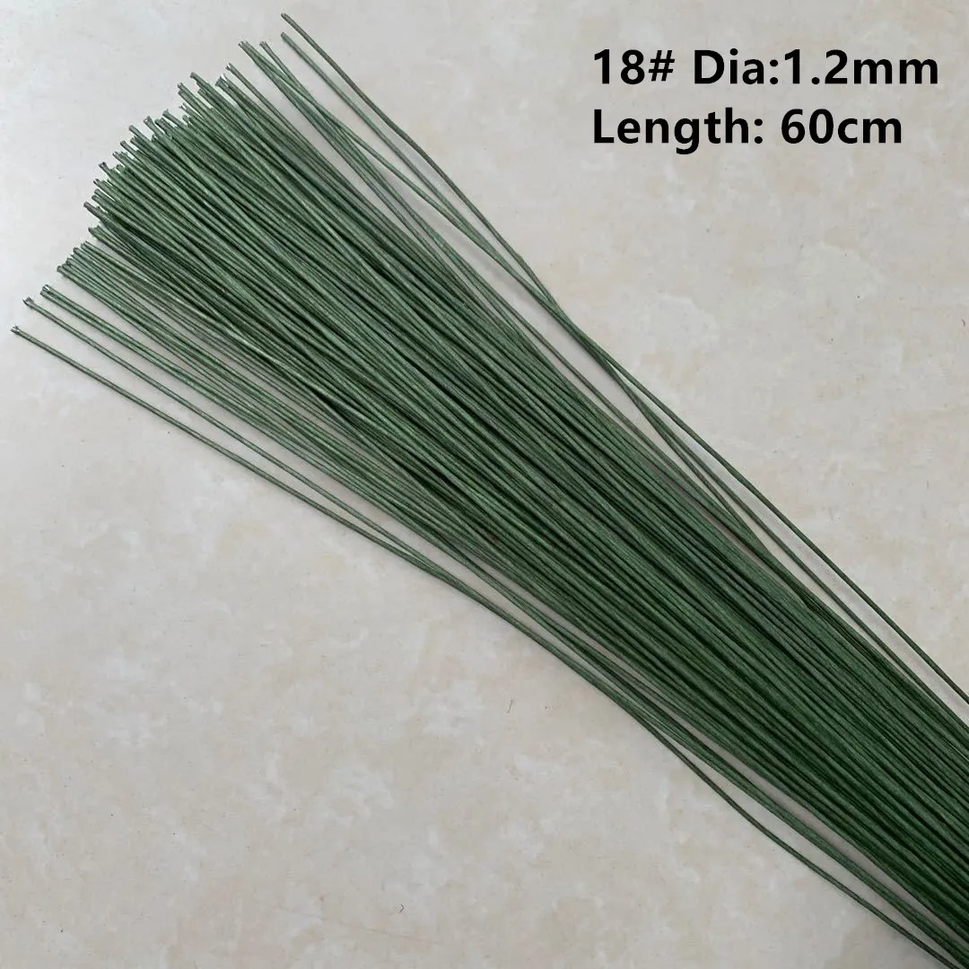 30 Stück, 60 cm Länge, 18 # 1,2 mm/0,047 Zoll papierbeschichtete grüne Eisendrahtstränge für DIY-Nylonblumen / Blumenmaterialien, handgefertigt – Detail 2