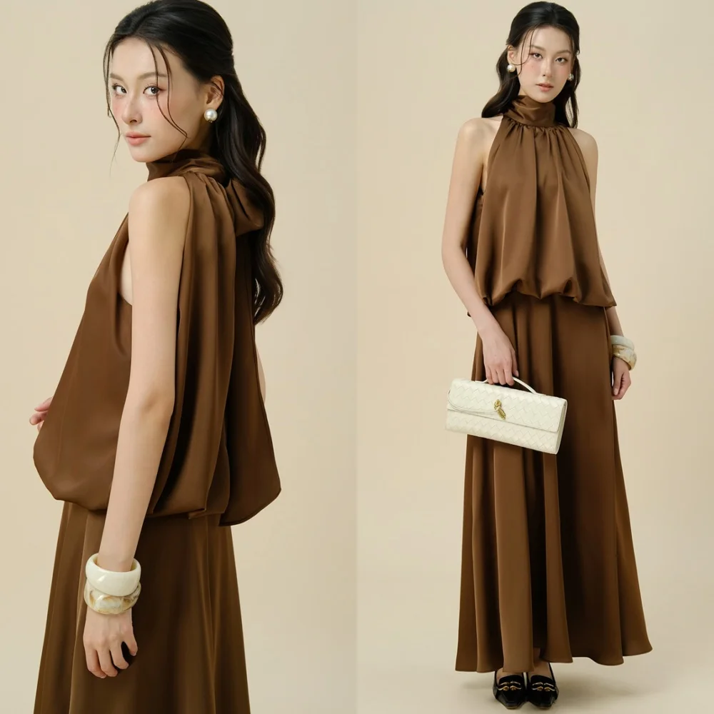 

Customized Exquisite Satin Evening Dress Classic Halter Sleeveless Homecoming Dresses High Quality Special Occasion Gowns