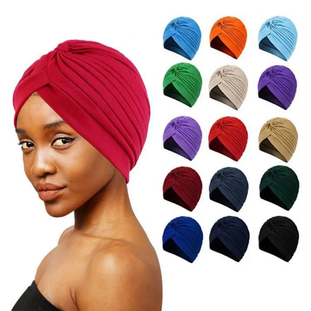 Fashion Casual Beanies Headwrap Sleep Caps Chemotherapy Hat Kids National Wind Pure Color Turban Cotton Hat Bandana