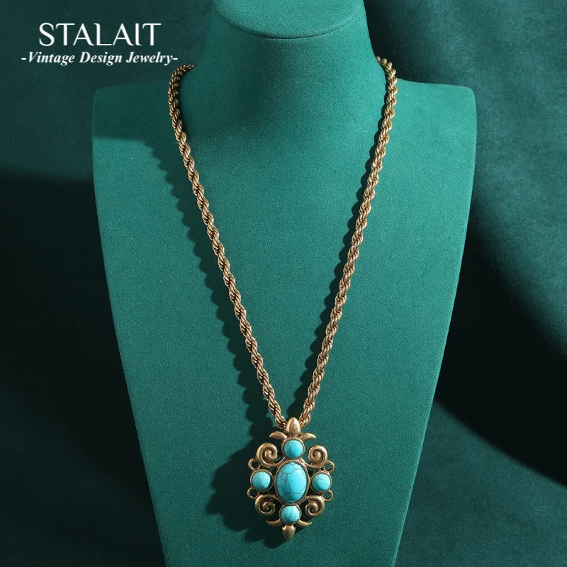 

Винтажное синее ожерелье с овальным кулоном и цветком из натурального камня для женщин, веревочная цепочка, антикварные ювелирные изделия, аксессуары для вечеринок, новинка 2025 года, бохо