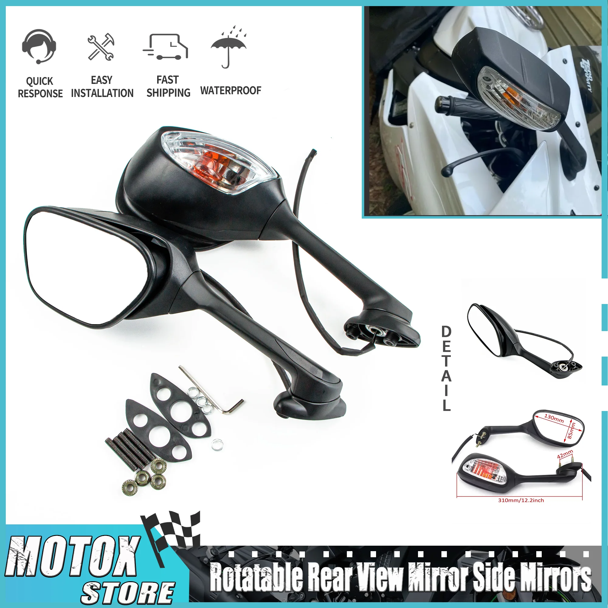 

Rotatable Rear View Mirror Side Mirrors Fit for 2005 - 2016 GSXR600 GSX-R750 GSXR 1000 2004 2005 2006 2007 2008 2011 GSXR1000