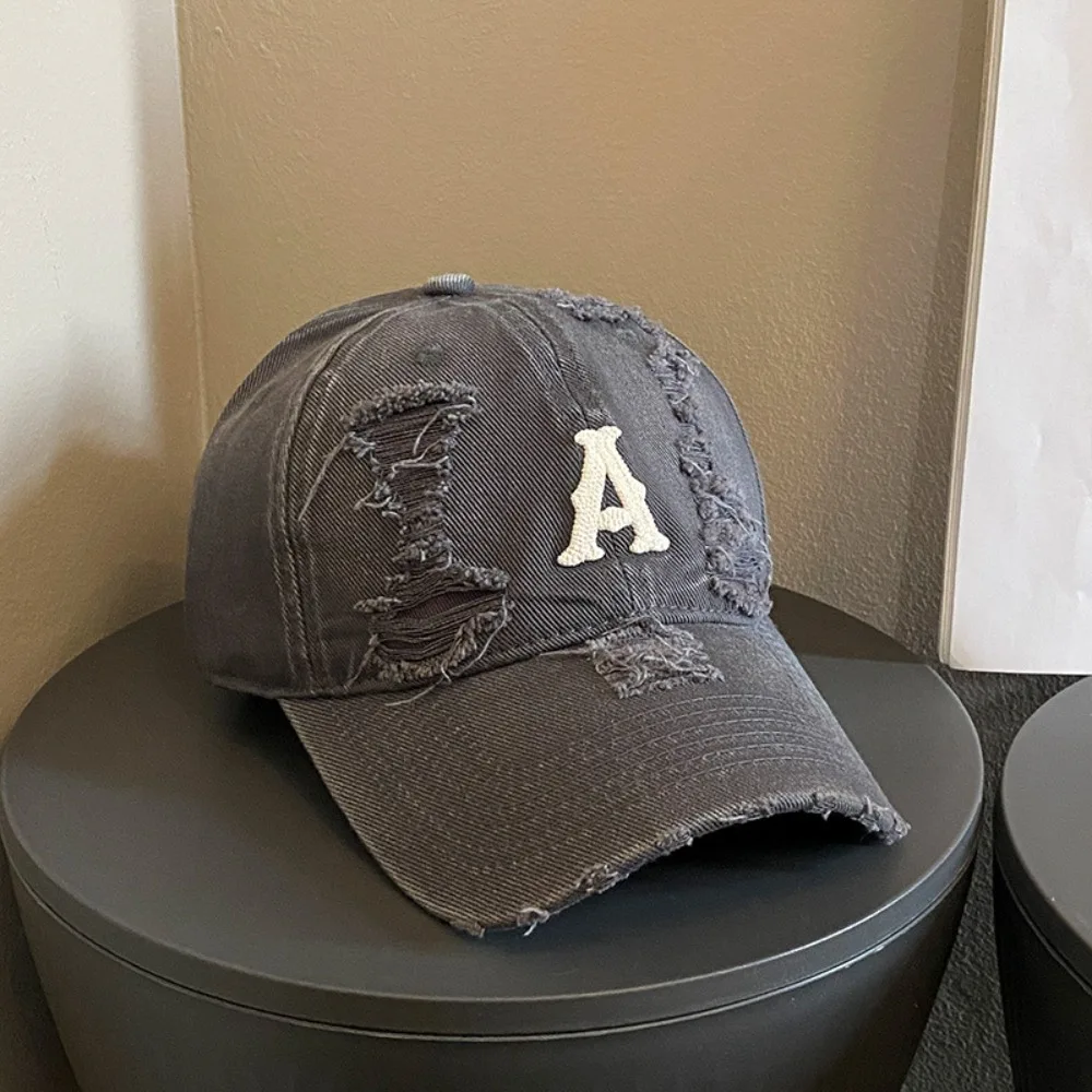 

Adjustable Vintage Letter Baseball Hat Embroidery Y2k Holes Peaked Cap Visor Gothic Snapback Cap Men Women