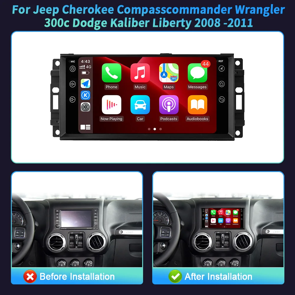 7inch For Jeep Cherokee Compasscommander Wrangler 300c Dodge Kaliber Liberty 2008-2011 Android Car Radio BT Carplay Touch Screen