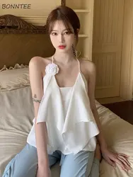 Camisole Women Solid Simple Trendy Daily Ladies Sexy Folds Elegant All-match Summer High Street Korean Style Holiday Ins Young