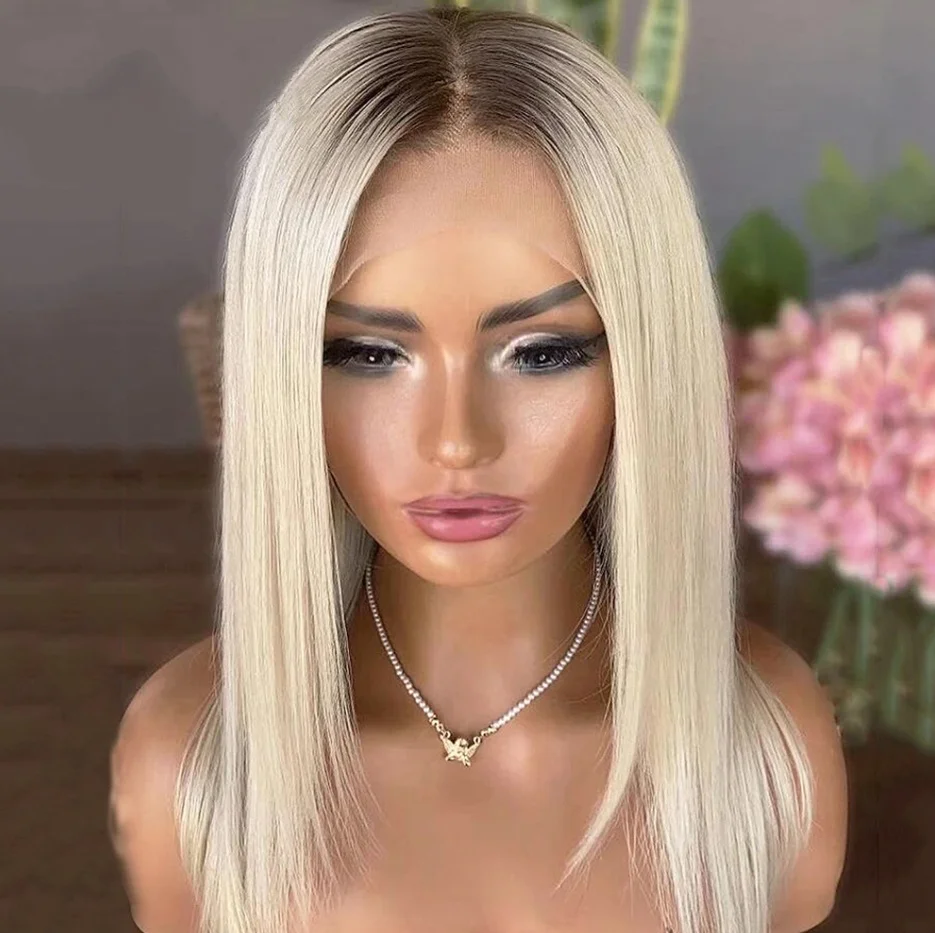 

Медово-белый блондин, парик спереди, волнистый синтетический парик средней части, термостойкие парики с темными корнями для женщин, парик медового блонда