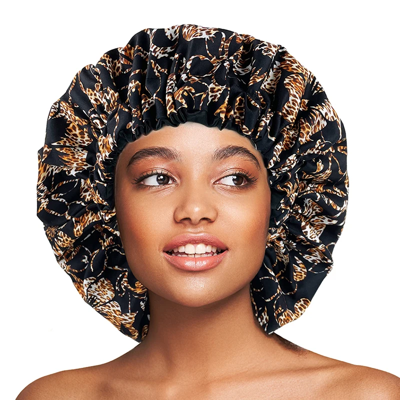 African Print Extra Large Satin Bonnet for Women Double Layer Reversible Sleep Night Cap for Curly Hair Women Head Cover Bonnet