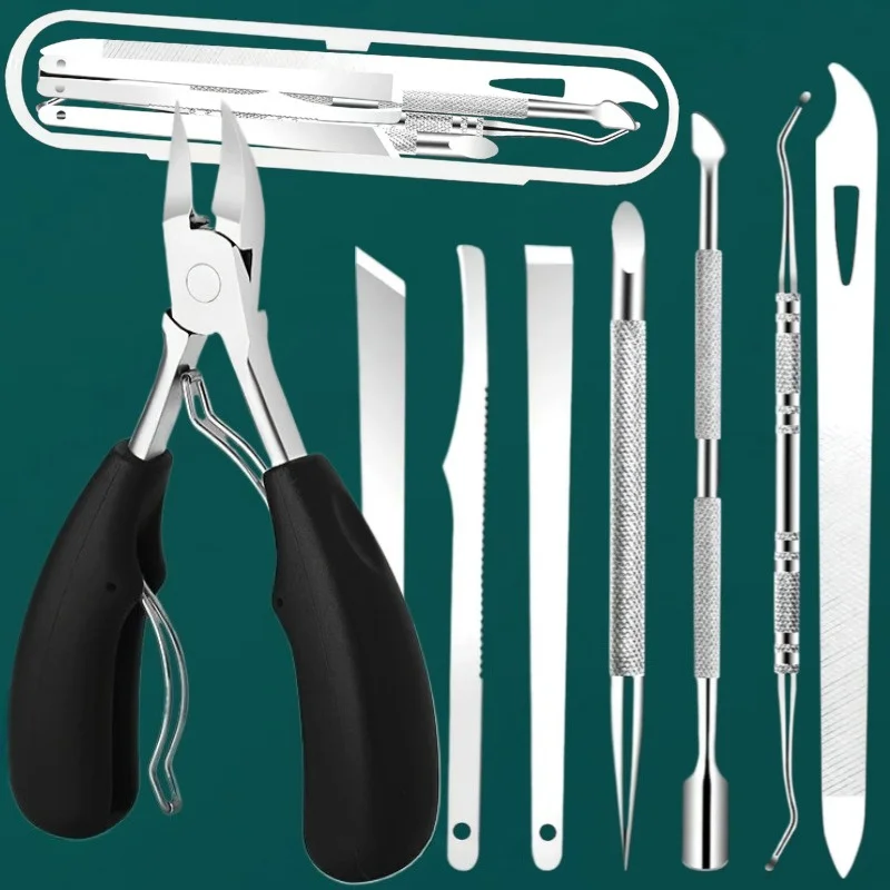 ชุดดูแลเล็บมืออาชีพ 8 ชิ้น - ชุดหนังกําพร้าสแตนเลส, เครื่องมือแต่งเล็บ, ไม่มีชุดดูแลเท้าไฟฟ้าพร้อมกล่องเก็บของแบบพกพา