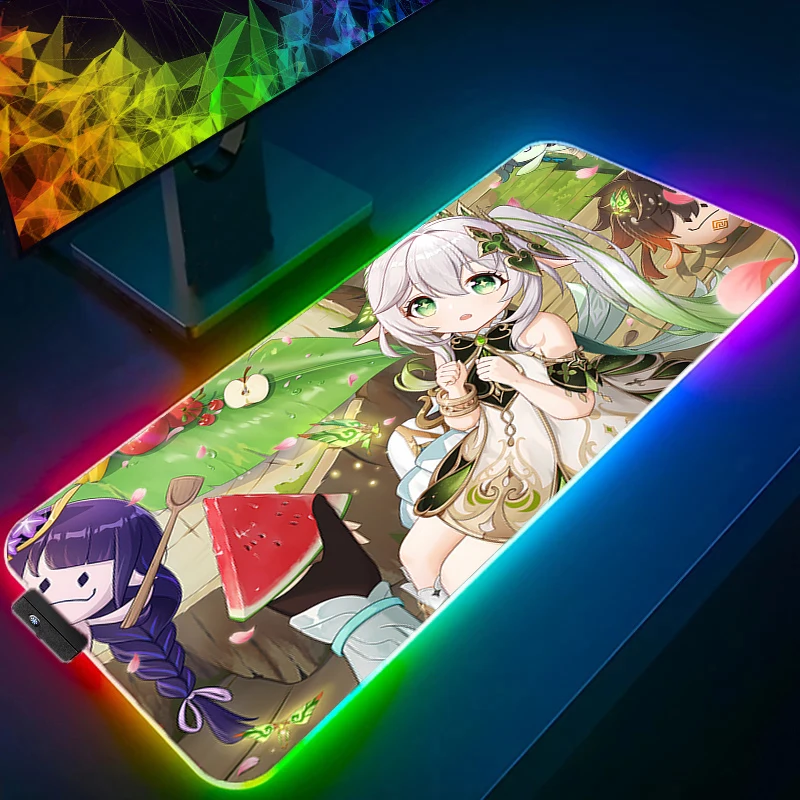 LED Light Desk Mat XXL Computer Mousepad Backlight Keyboard mat Table Mause G-genshin Impact Nahida Gaming Mouse Pad RGB Carpet