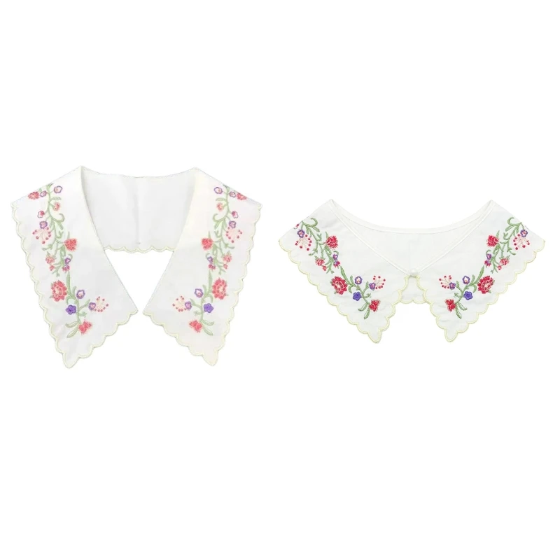

Button Up Fake Collar for Women Embroidery Colorful Flower Neck Line Shawl Wrap