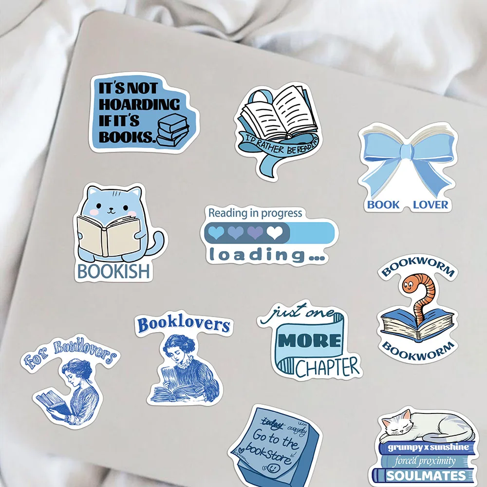 50PCS Blue Bookish Sticker Ins Wind Decoration Notebook Desktop Hand Account Water Cup Refrigerator Sticker Waterproof