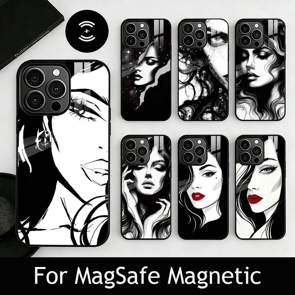 

Чехол для телефона с линейным рисунком для iPhone 17, 16, 15, 14, 13, 12, 11 Plus, Pro, магнитный, для беспроводной зарядки Magsafe