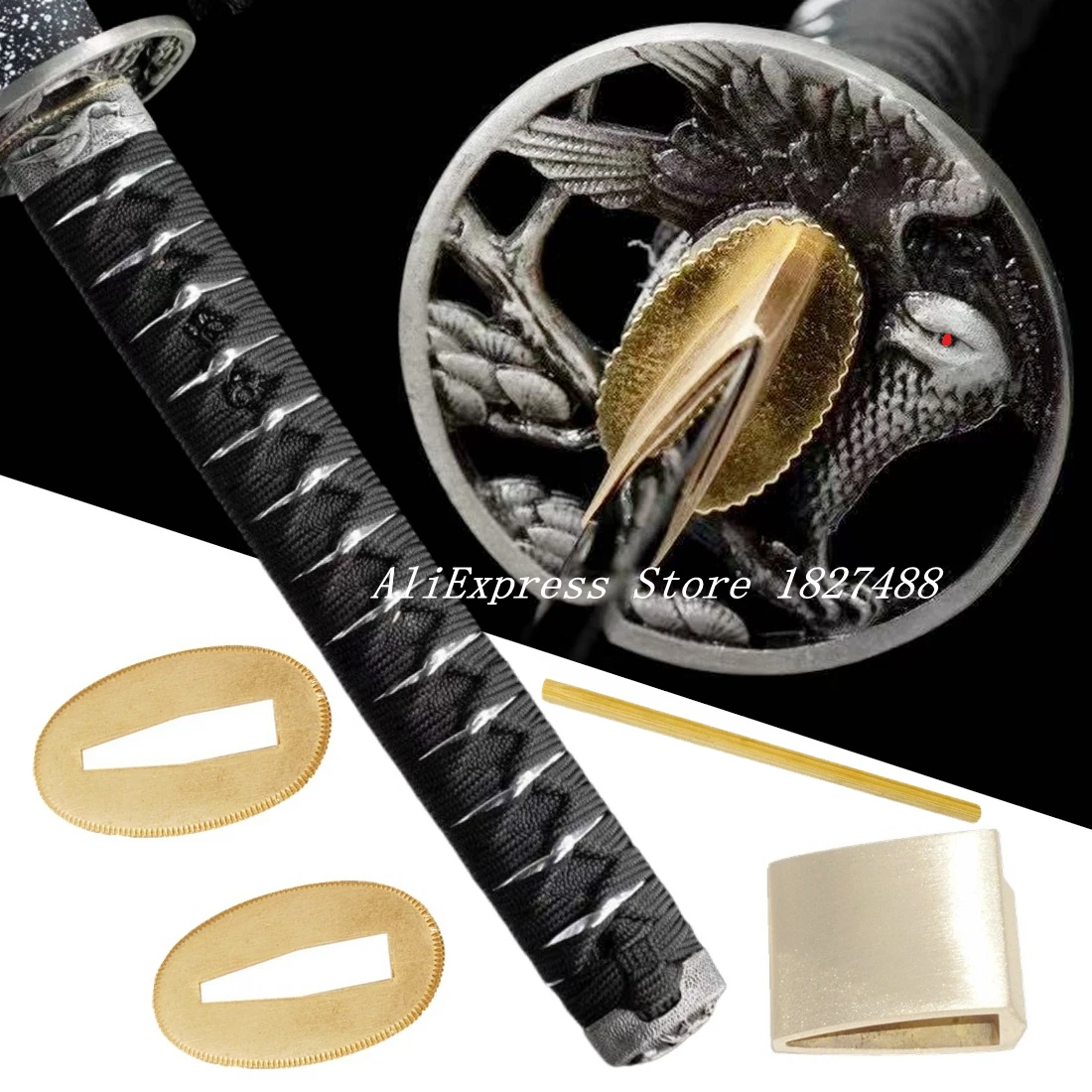 

A Set Eagle Tsuba Guard Menuki Fuchi Kashira Habaki Seppa Handle Apply Real Katana Japanese Sword Samurai Wakizashi Fittings