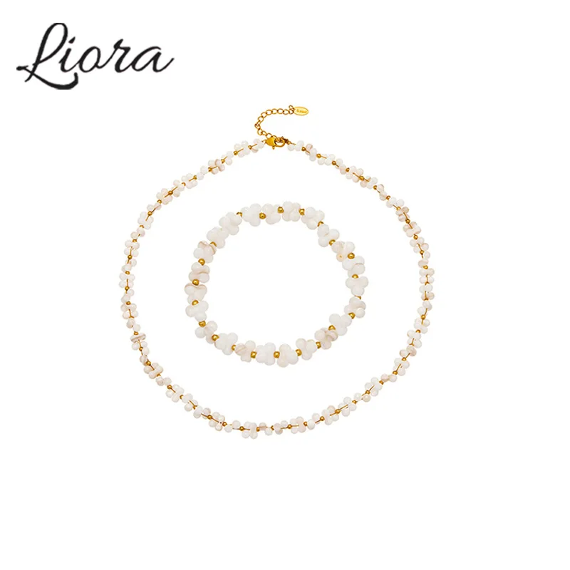 

Liora Personalized Charm Necklaces Bracelets for Women Stainless Steel Shell Bead Chain Wedding Bridal Elegant Jewelry Gifts