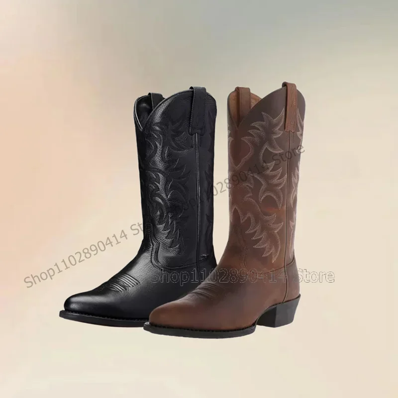 

Black Brown Sewing Totem Design Pointed Toe Boots Fashion Slip On Men Boots Luxury Handmade Western Style Party Men Casual Shoes