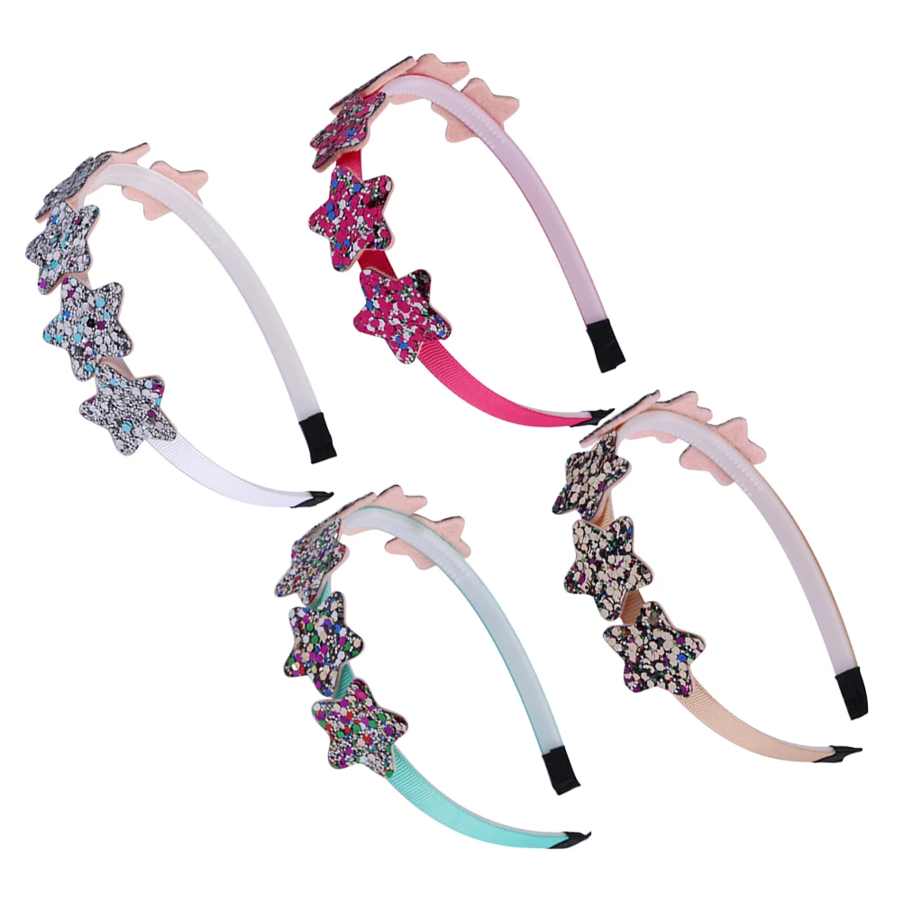 

4pcs Glitter Star Sequin Headbands Hair Hoops Elastic Accessories For Birthday Halloween Christmas Party Kids Adults