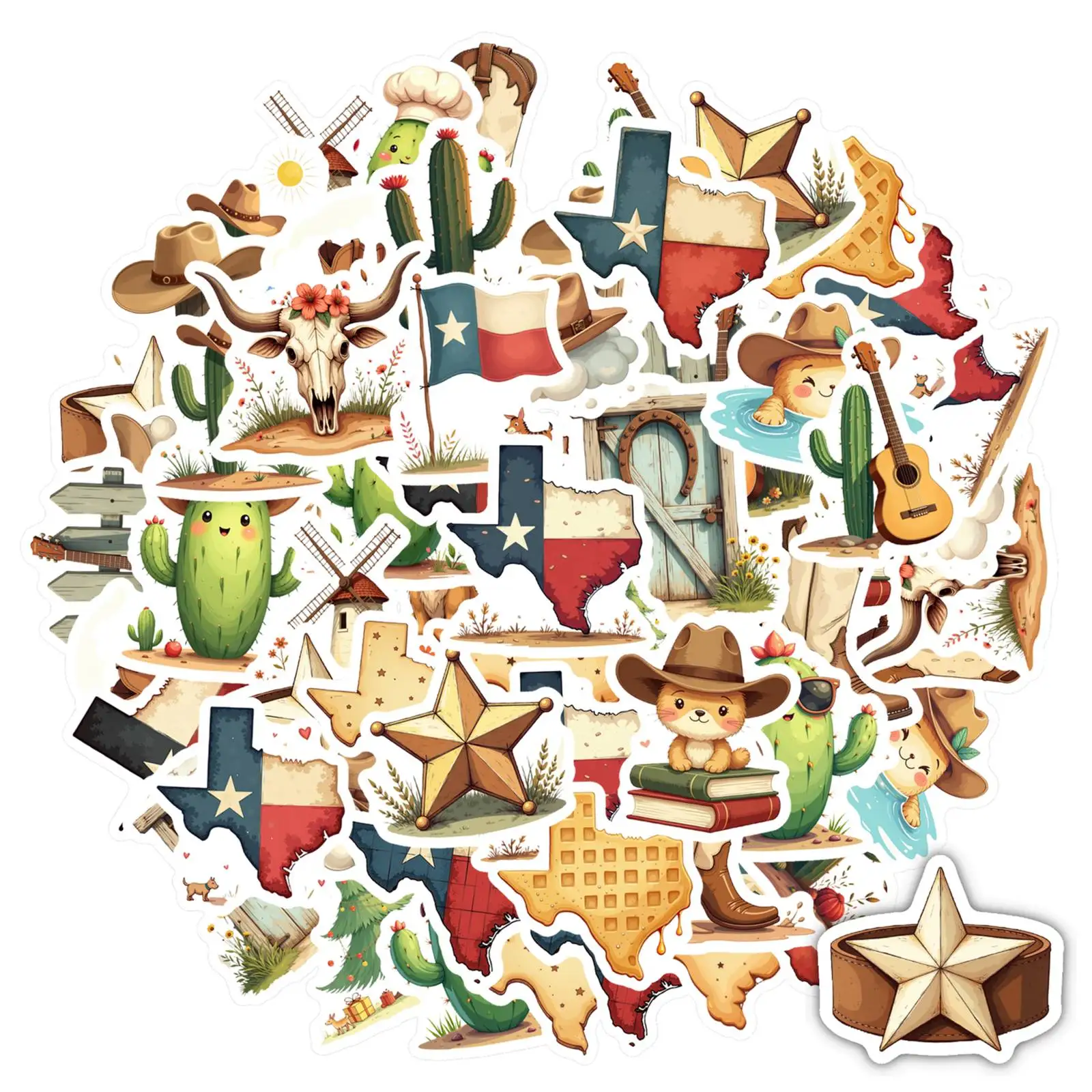 

35pcs-50pcs Playful Texas Stickers Charming Western Teacher Reward Stickers DIY Stickers For DIY Phone Laptop Scrapbook Bike