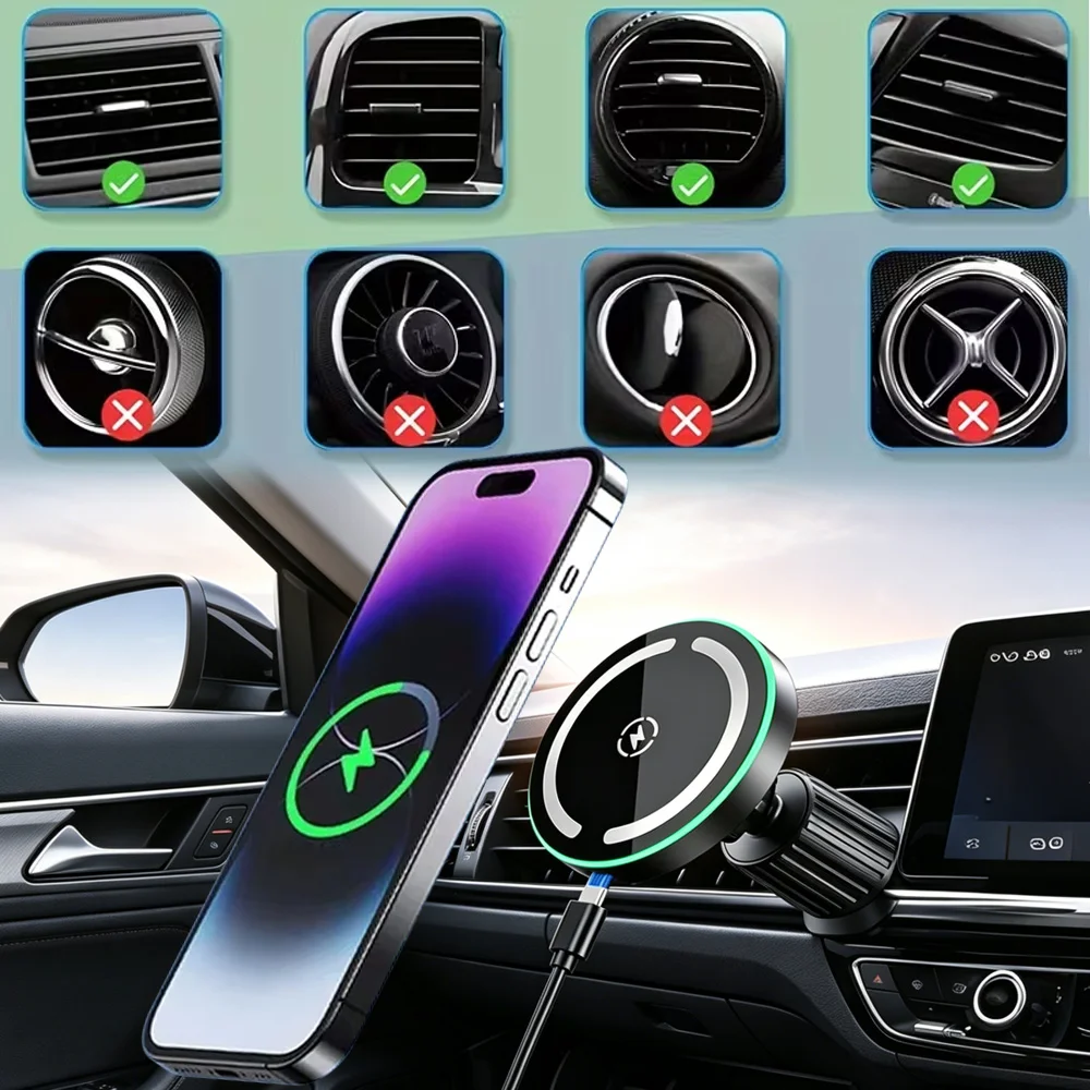 LED Wireless Charger Magnetic Car phone Holder for iPhone 12-17 Pro Max 12 Phone Accessories 30W Fast Charging Induction Adapter view 3