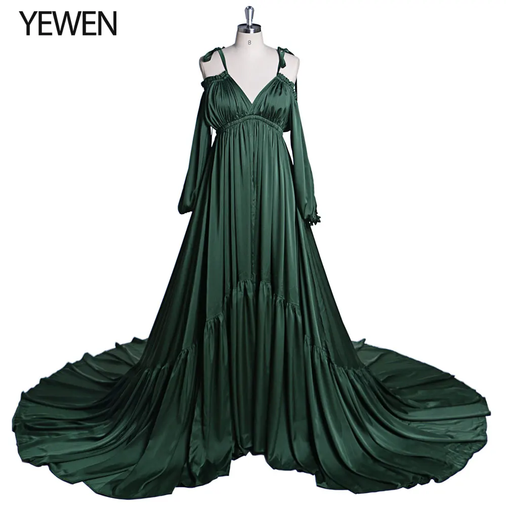 Sexy Shoulderless Satin Gown Evening Dress Pregnancy Shooting Dress Maxi Gown for Photo Shoot Photography Props YEWEN DY21721