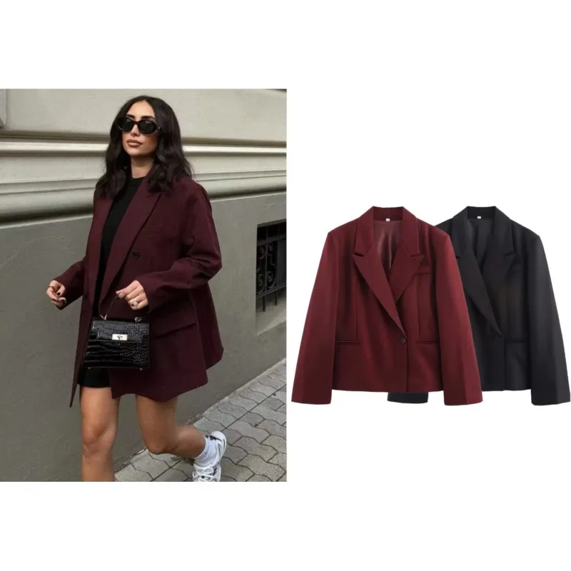 

Women Loose Blazer Autumn Office Lady Single Buckle Women's Coats & Jackets Pocket Casual Female Outcoat