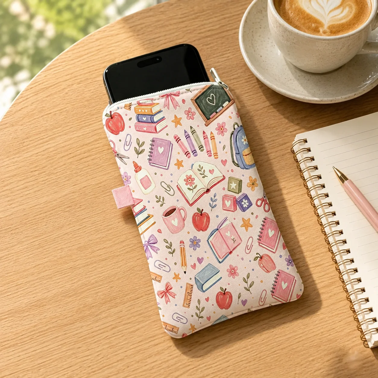 Cute School Supplies Phone Pouch for Girls, Soft Zipper Protective Sleeve with Side Tab, Student Teacher Travel Daily Storage view 4