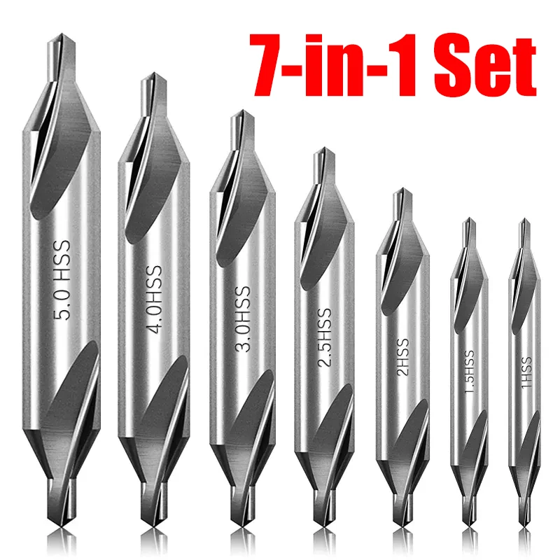 

7in1 Set 1/1.5/2/2.5/3/4/5 Center Drill Bits Set,60-Degree Angle Center Drill Bits Kit Countersink Tools for Lathe Metalworking