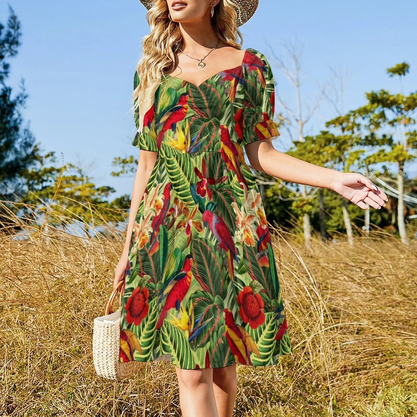 Vintage Tropical Bird Jungle Garden Sleeveless Dress sexy dress Long dress woman