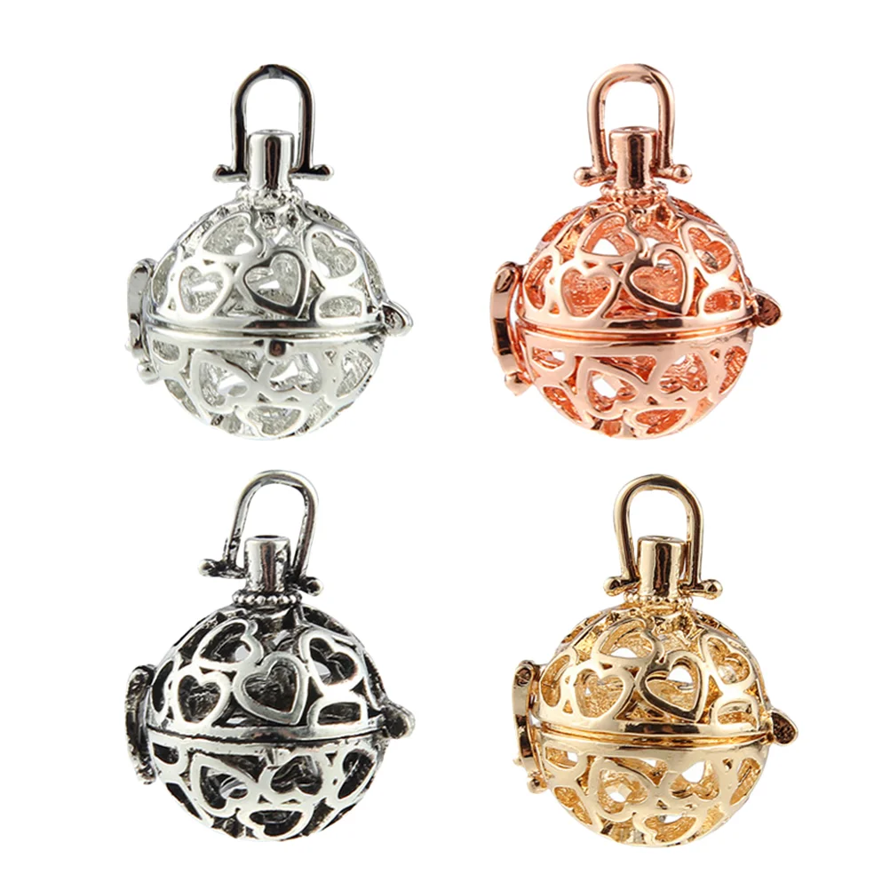 

4pcs Hollow Heart Pearl Bead Cage Locket Pendants for DIY Jewelry Making Accessories Essential Oil Necklace