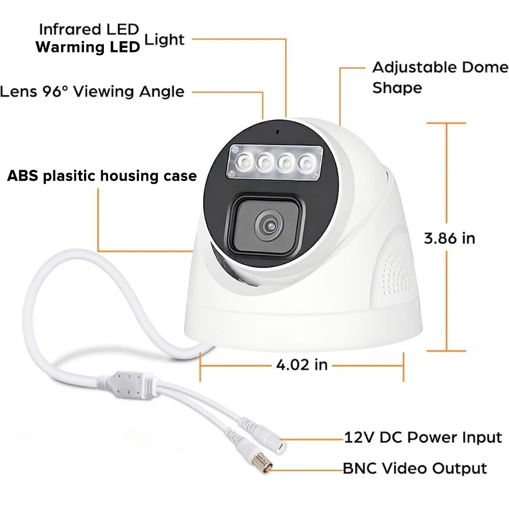 AHD Dome Camera 720P/1080P/5MP Infrared Light / Warming Light Full Color HD Indoor Home Security Monitoring Camera