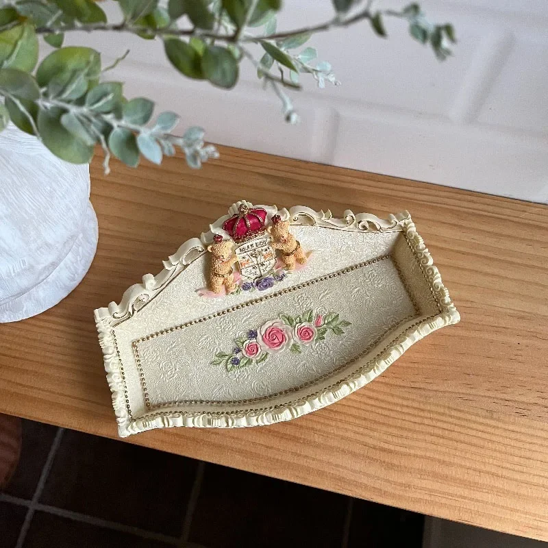 Nordic Ceramic Bear Jewelry Storage Plate Ornaments Living Room Bedroom Entrance Jewelry Box Ring Box Storage Crafts Decoration