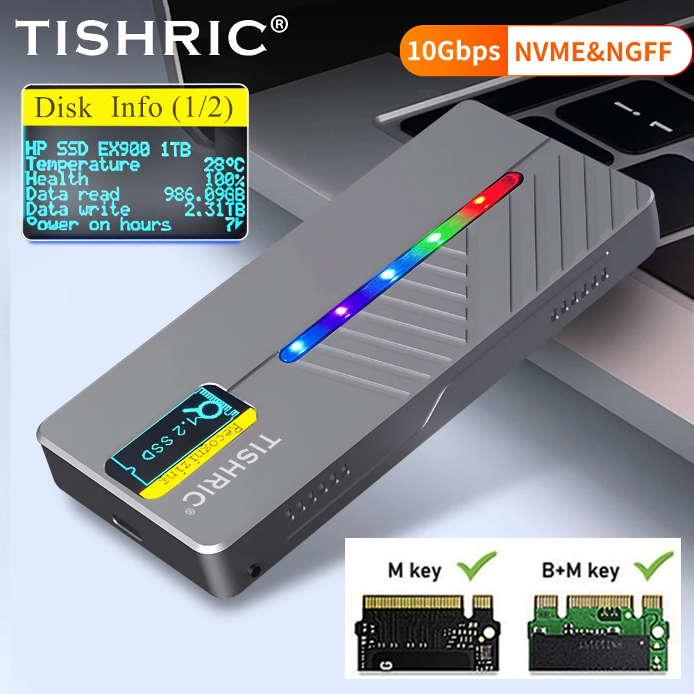 

TISHRIC SSD Case M2 Dual Protocol NGFF NVME Aluminum Alloy Fully Compatible With 2230/2242/2260/2280 M.2 SSD Solid State