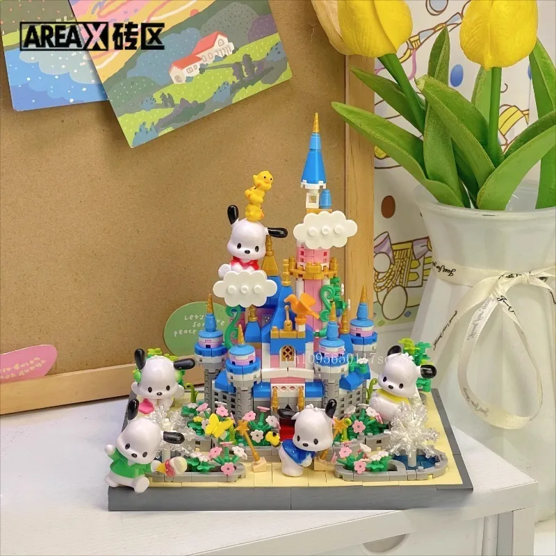 

Замок Диснея, строительные блоки, вилла, мелкие частицы, Sanrio Pochacco, сделай сам, строительная игрушка, украшение для рабочего стола, подарок на день рождения для девочки