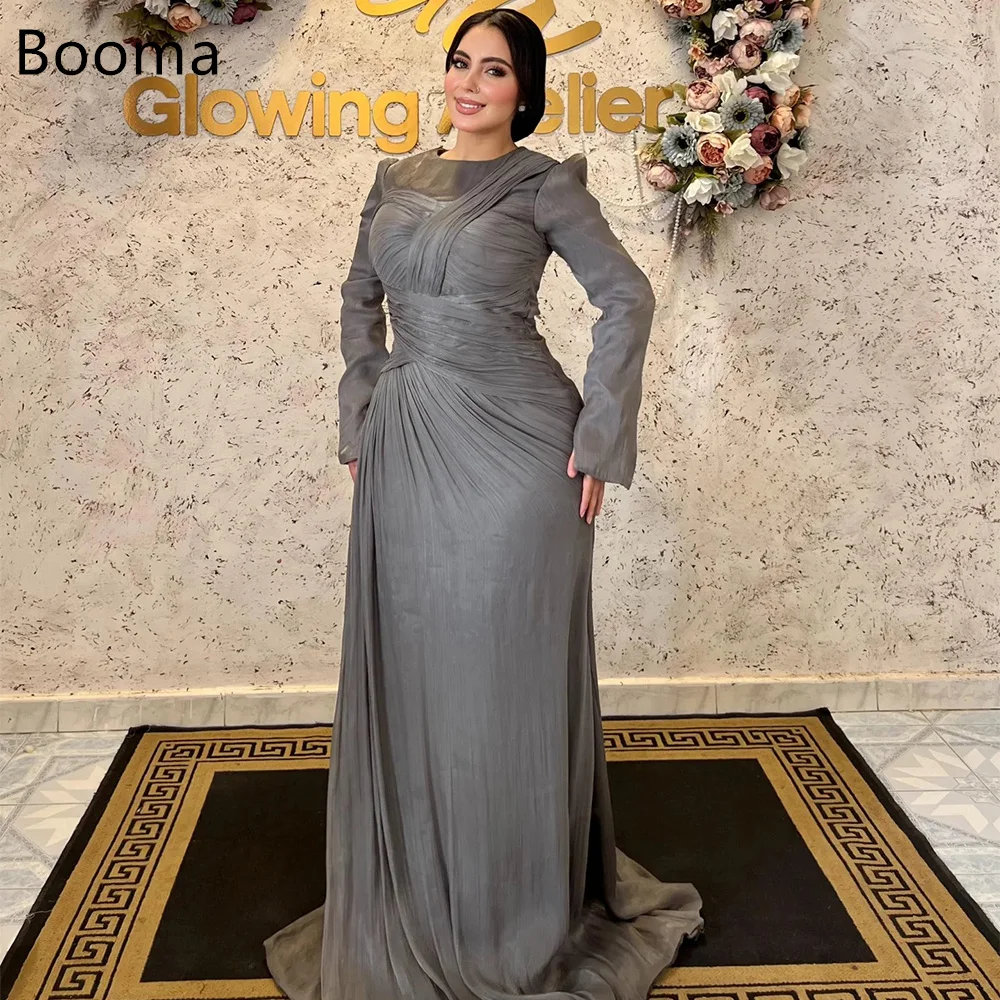Booma لامعة حورية البحر س الرقبة طويلة الأكمام فساتين حزب أثواب رسمية للنساء مطوي فستان حفلات أنيق تخصيص