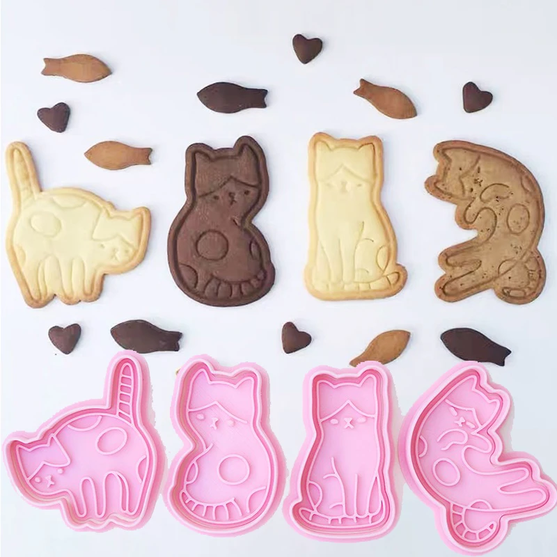 Cute Cat Shaped Biscuit Cutters Pet Kitten Animal Birthday Cake Decorating Tool Fondant Frosting Cookies Mold Baking Accessories