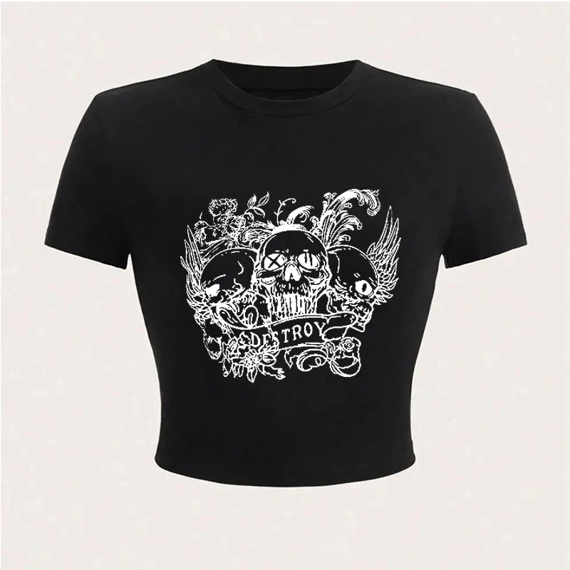 

Tops Womens Summer Fashion Clothing Trends T-shirt Summer Grunge 2000s T Shirts for Women y2k Harajuku Graphic Crop Skull head