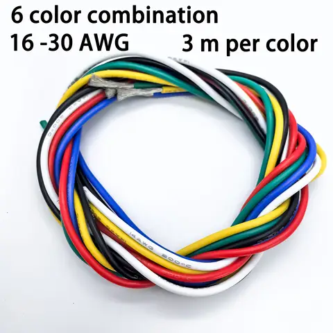 6 Colors, 3 M/10 Ft. Per Set, 16/18/28/24/26/28/30 AWG Stranded Tinned Copper Hookup Wire Per Set