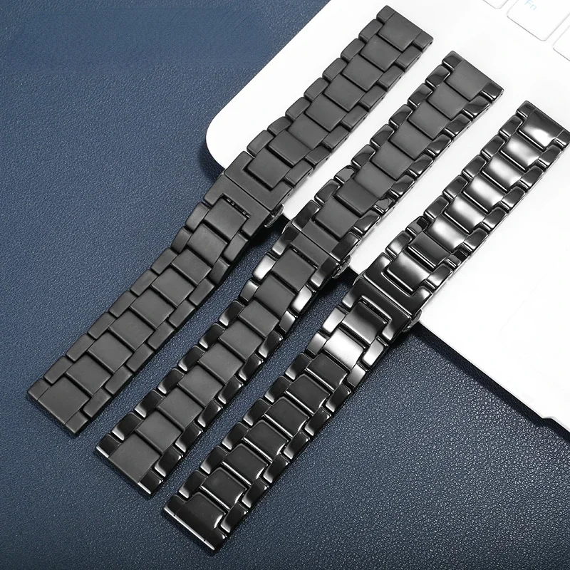 Ceramic Watch Strap for Armani Ar1451 1452 1400 1410 1421 1440 Men\'s and Women\'s Black Frosted Watchband Accessories 24mm