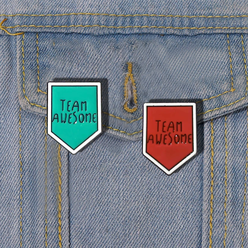 TEAM AWESOME Badge Pin Red Blue Organization Metal Enamel Brooch Simple Trendy Costume Backpack Jewelry Accessories For Friends