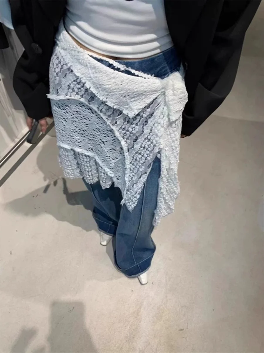 

Lace Trim Hollow out f Skirt Women's Autumn Outerwear Design Sensation Skirt Commute Sle Asymmetric Waist Design