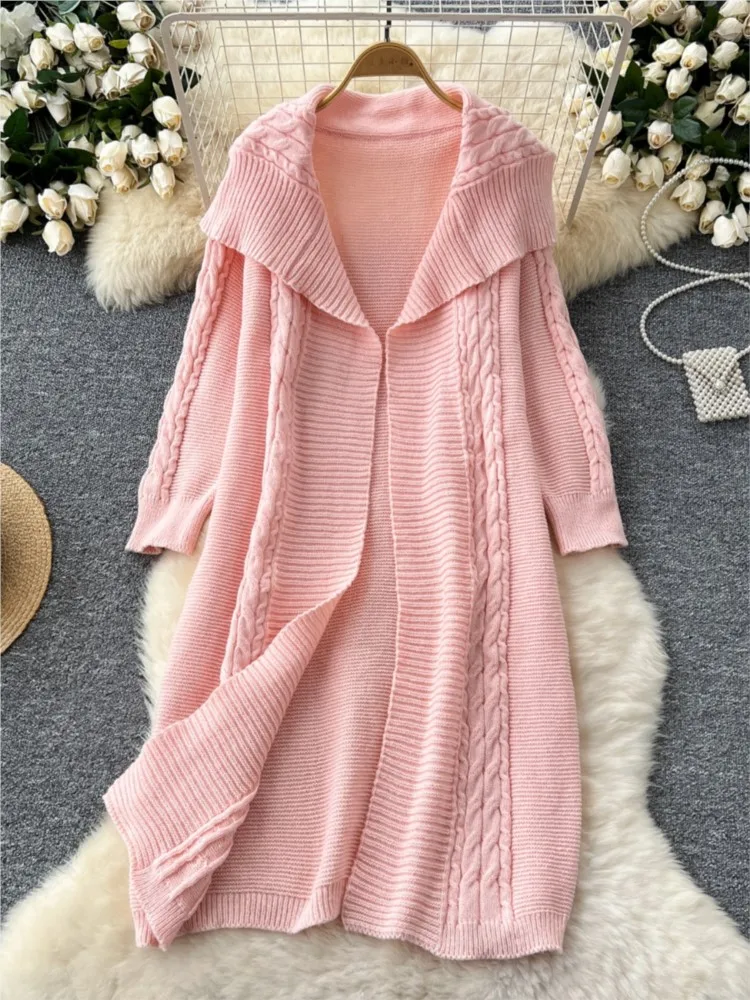 Autumn Casual Knitted Cardigans for Women Fashion Solid Long Sleeves Turn-down Collar Warm Loose Sweater Coat Female Clothes New