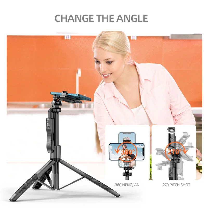 Poteau à Selfie Bluetooth pour téléphone Portable, double lumière de remplissage, stabilisateur portatif, poteau télescopique, support de Streaming en direct, trépied
