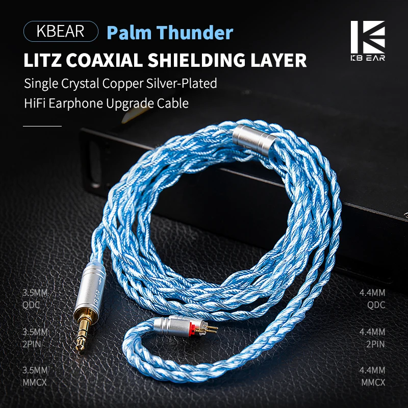  KBEAR Palm Thunder Upgrade Earphone Cable 4 Strand 140 Cores Silver Plated Single Crystal Copper 3.5/4.4mm MMCX 2Pin QDC Wire view 2