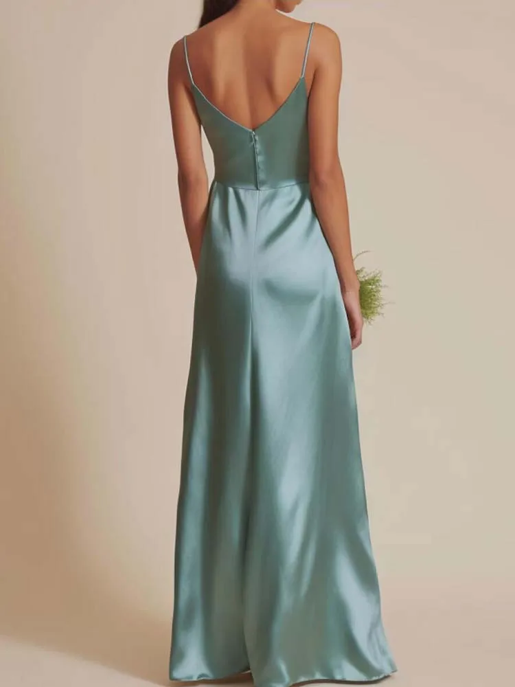 Summer Bridesmaid Dresses 2024 New Arrival Satin Spaghetti Zipper Back Side Split Wedding Party Dresses