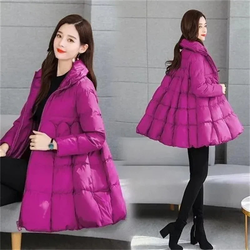 Women Winter Jacket New Korea Stand Collar Cloak Mid Long Cotton Padded Jacket Thicke Warm Parka Cotton Clothes Female Outerwear