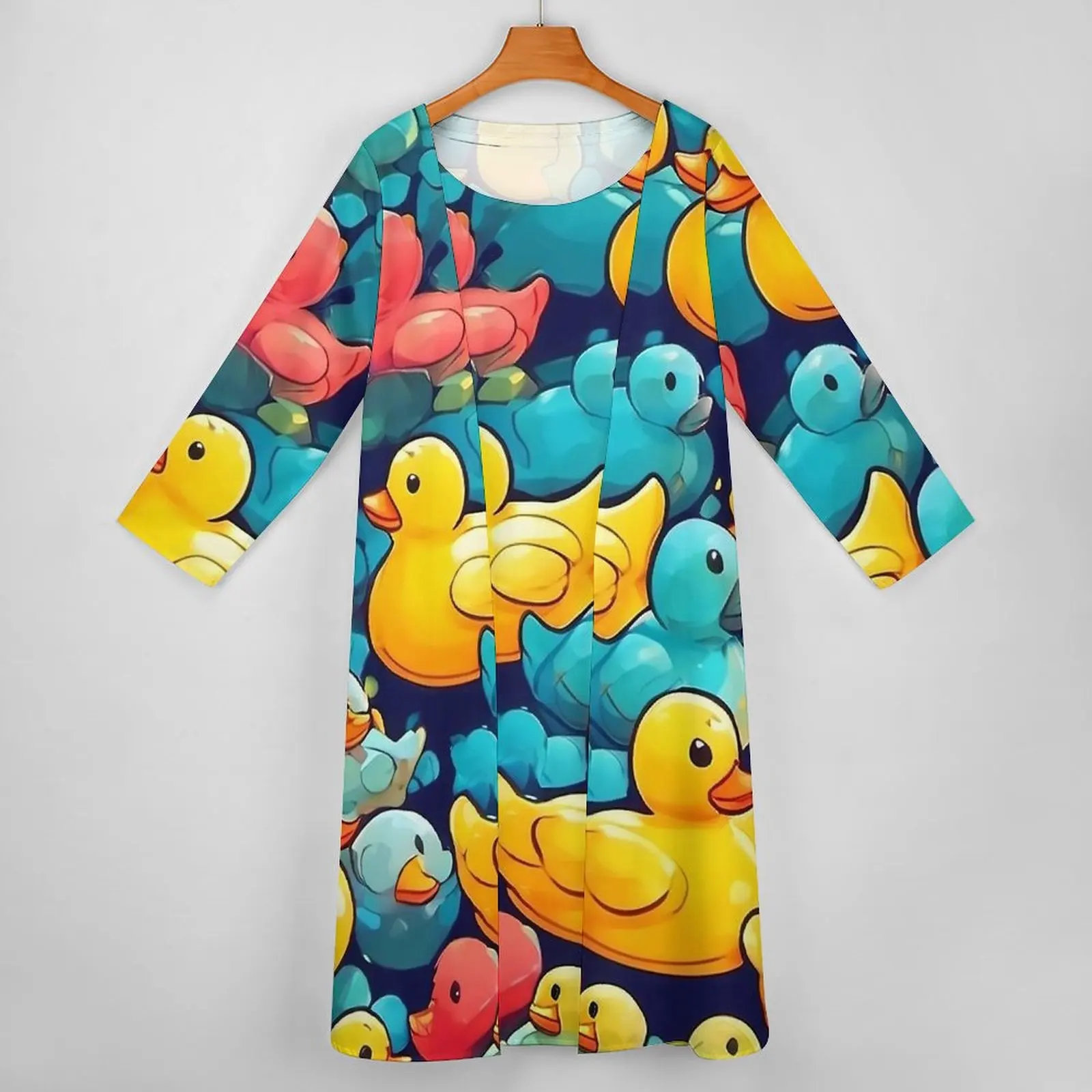 Rubber Ducks Dress Bath Duck Cartoon Kawaii Maxi Dress Street Fashion Bohemia Long Dresses Women Two Piece Oversized Clothing