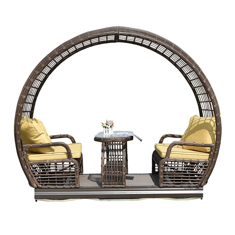

Outdoor four-person power rocking chair Home balcony Garden rocking chair Rattan chair Swing Leisure creative rocking chair