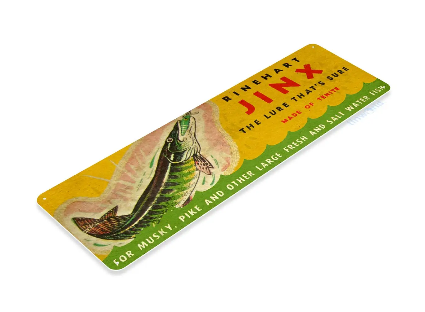 Tinworld Tin Sign Rinehart Jinx Lures Retro Rustic Fishing Fish Bait Tackle Marina Shop Cave B684