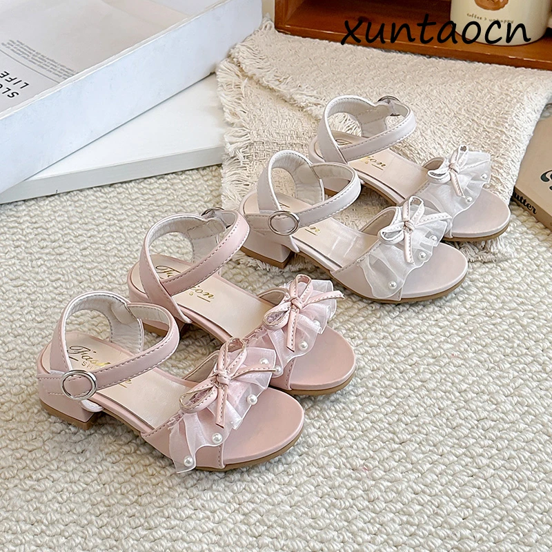 

Kids' Sweet Summer Heeled Sandals with Delicate Bow Trim Non-Slip Sole for Daily Wear Ideal for School Events and Casual Outings