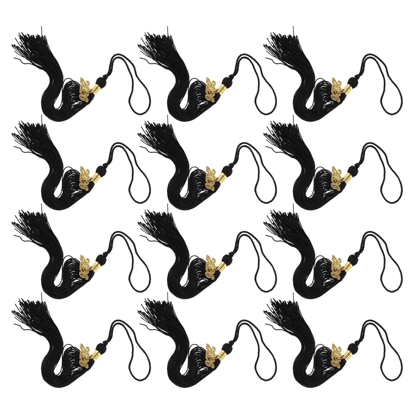 12Pcs Black Grad Hat Tassels Doctoral Graduation Cap Charms Elegant Memorial Tassel for 2026 Grad Hat Accessories